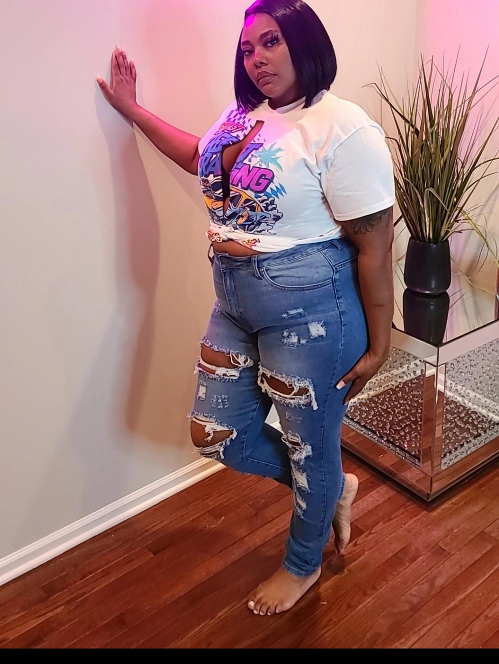 Plus Size Ripped High-Rise Blue Jeans - Picture 2 of 2